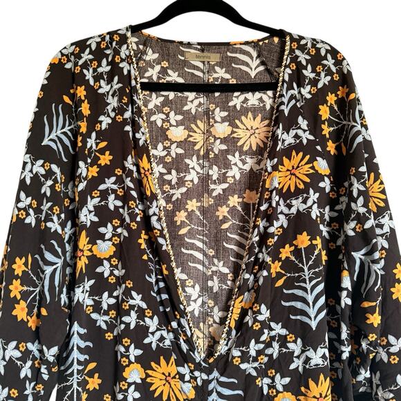 tennis Sx l/XL Long Kaftan Coverup Floral Beaded Beach Pool Vacation Boho Cruise - Picture 6 of 16